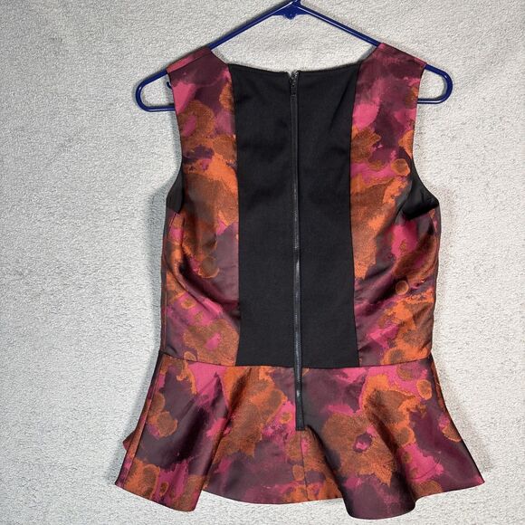 Boston Proper Peplum Top Women Size 8 Abstract Pink Orange Water Color Artsy Y2K - Picture 12 of 14